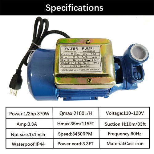1/2 HP Clear Water PUMP Electric Centrifugal Clean Water Industrial Farm Pool - Picture 2 of 11