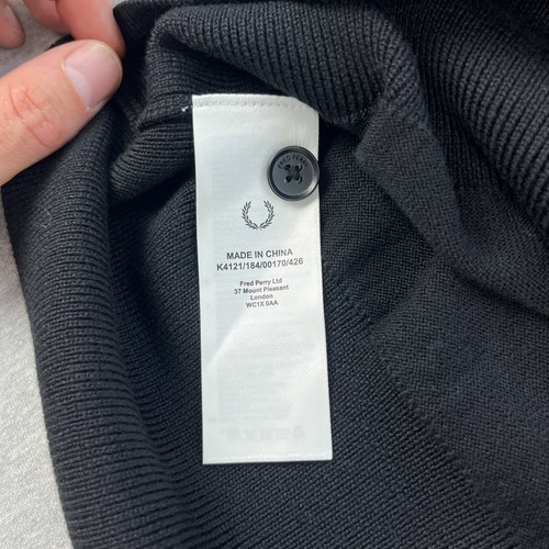 Fred Perry Cardigan Sweater Womens 12 (UK 16) Black V-Neck L/S Wool/Cotton NEW - Picture 7 of 11