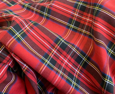 Cotton Fabric - Red Tartan Check Royal Stewart - Craft Fabric Material Metre
