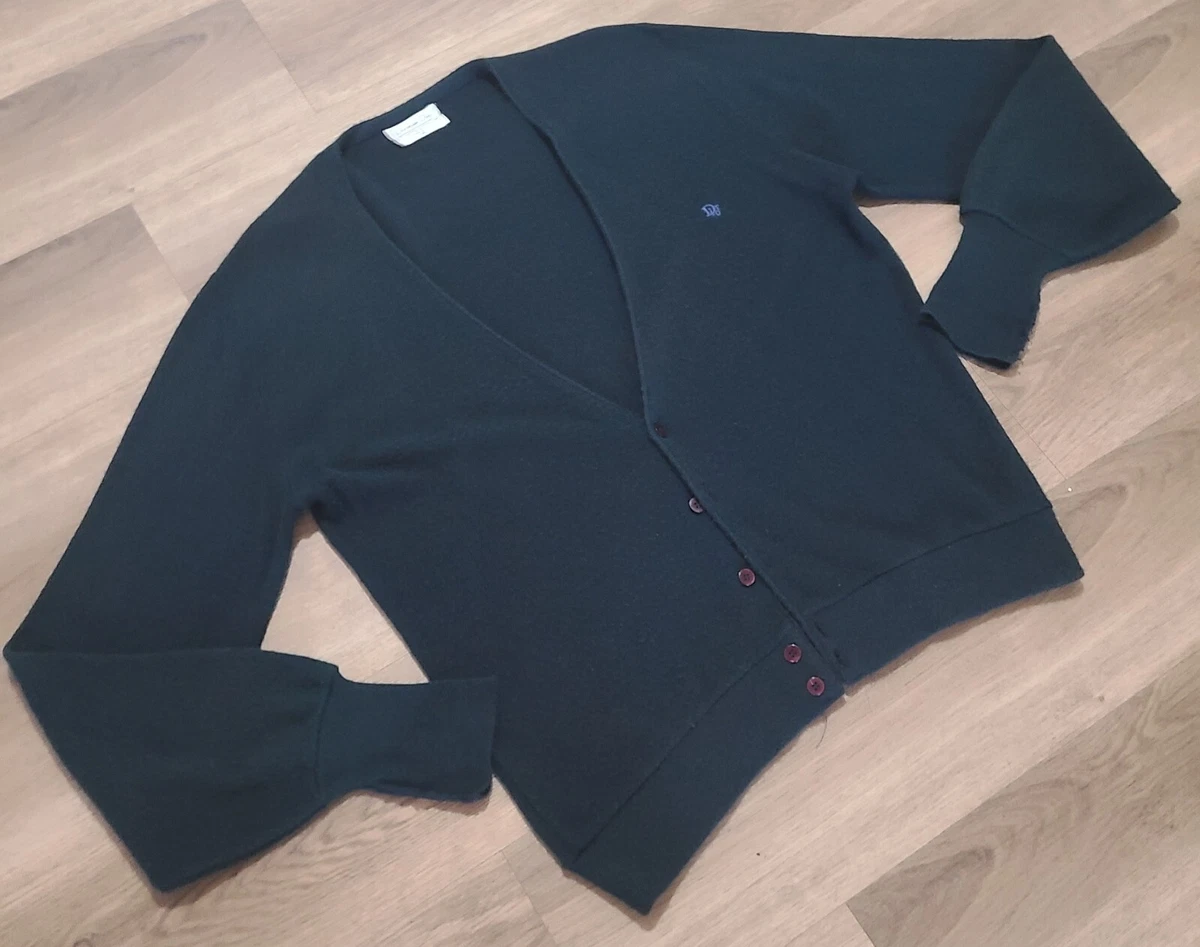 Vintage Christian Dior Men s 1 4 Button Up Cardigan Logo Knit Sweater Sz XL USA