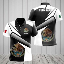 Customize Mexico Proud With Coat Of Arms Black And White Unisex Adult Polo Shirt
