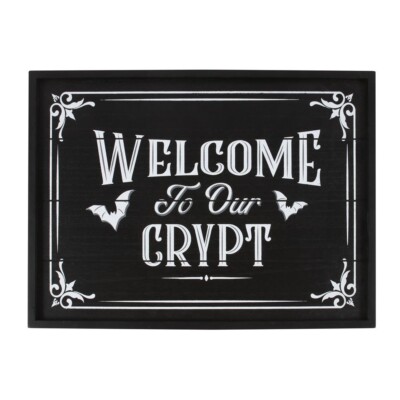 WILLKOMMEN IN UNSERER GRUFT WANDTAFEL SCHILD GOTHIC HORROR VAMPIR MDF