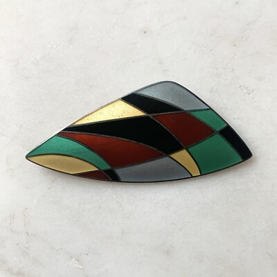Modernist Eigil Jensen Anton Michelsen Sterling Silver Enamel Harlequin Brooch