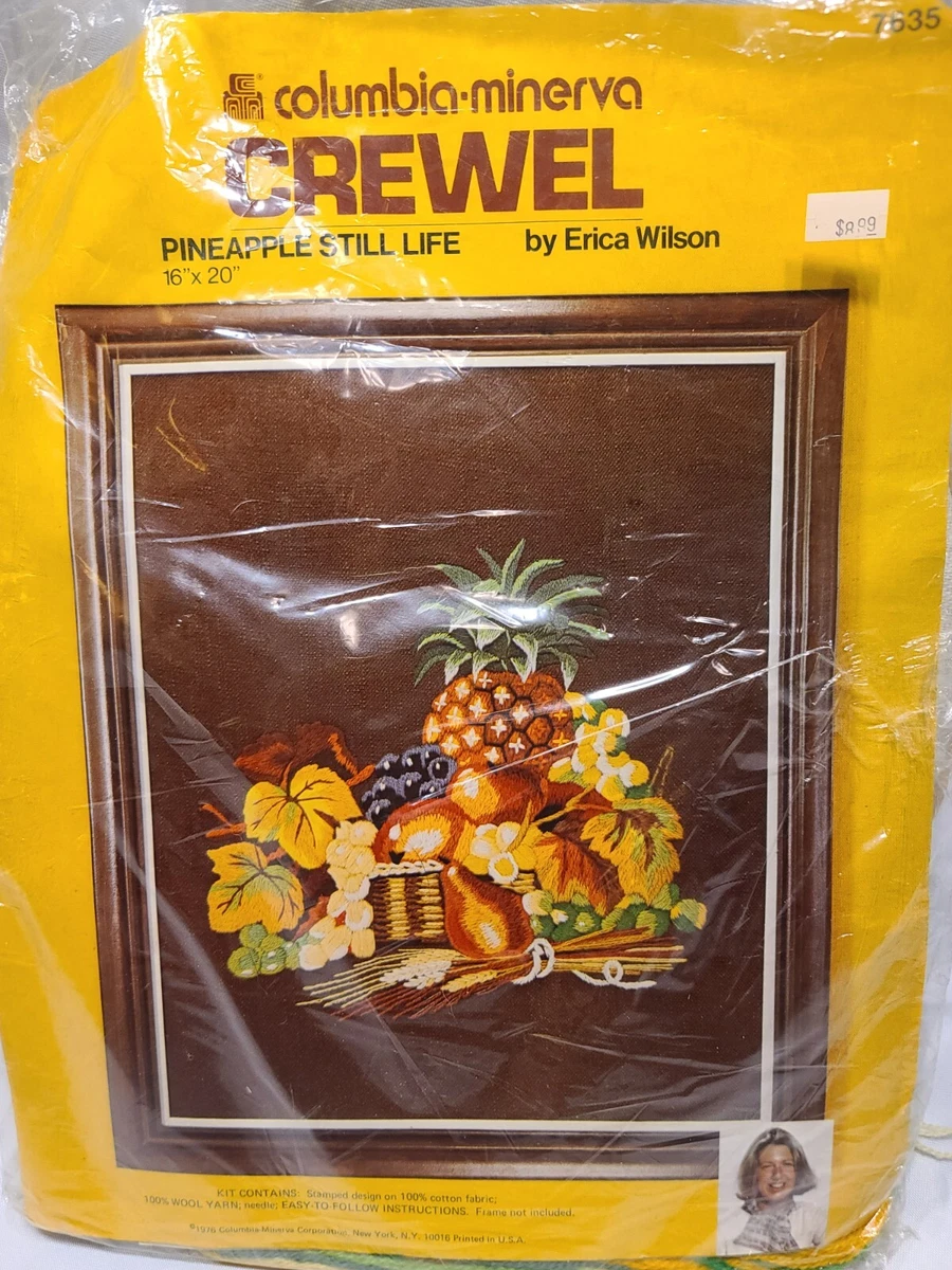 Kit De Broderie Crewel Vintage Columbia Minerva - Motif Floral Bleu, 4x5 Pouces, Neuf
