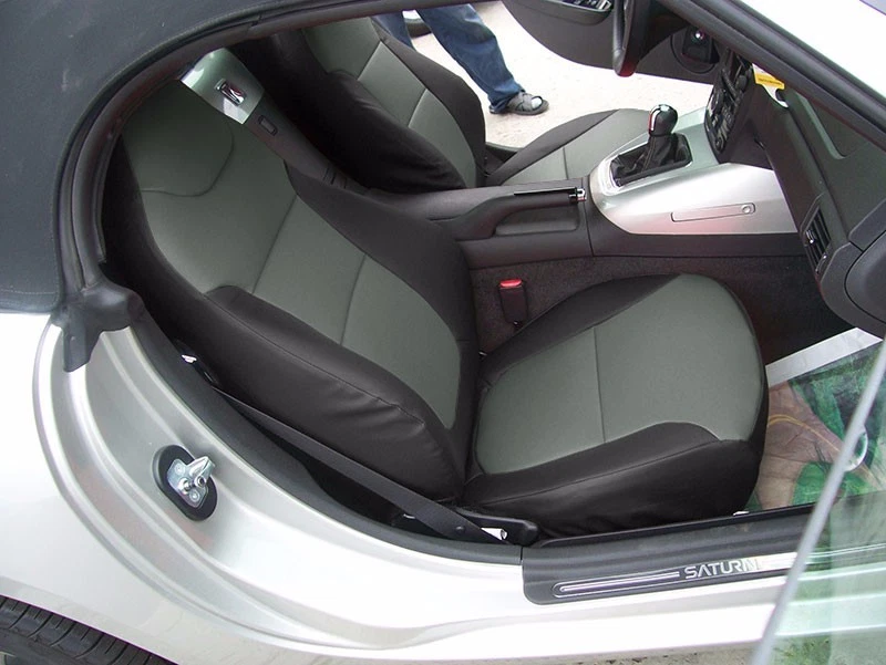 para PONTIAC SOLSTICE 2006-09 S. CUERO AJUSTE PERSONALIZADO 2 CUBIERTAS DELANTERAS NEGRO/CARBÓN Foto 2 de 4