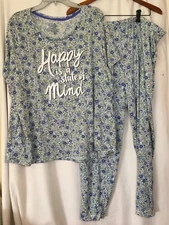 New Secret Treasures Womens Blue Floral Top Jogger Pajama set  many sz