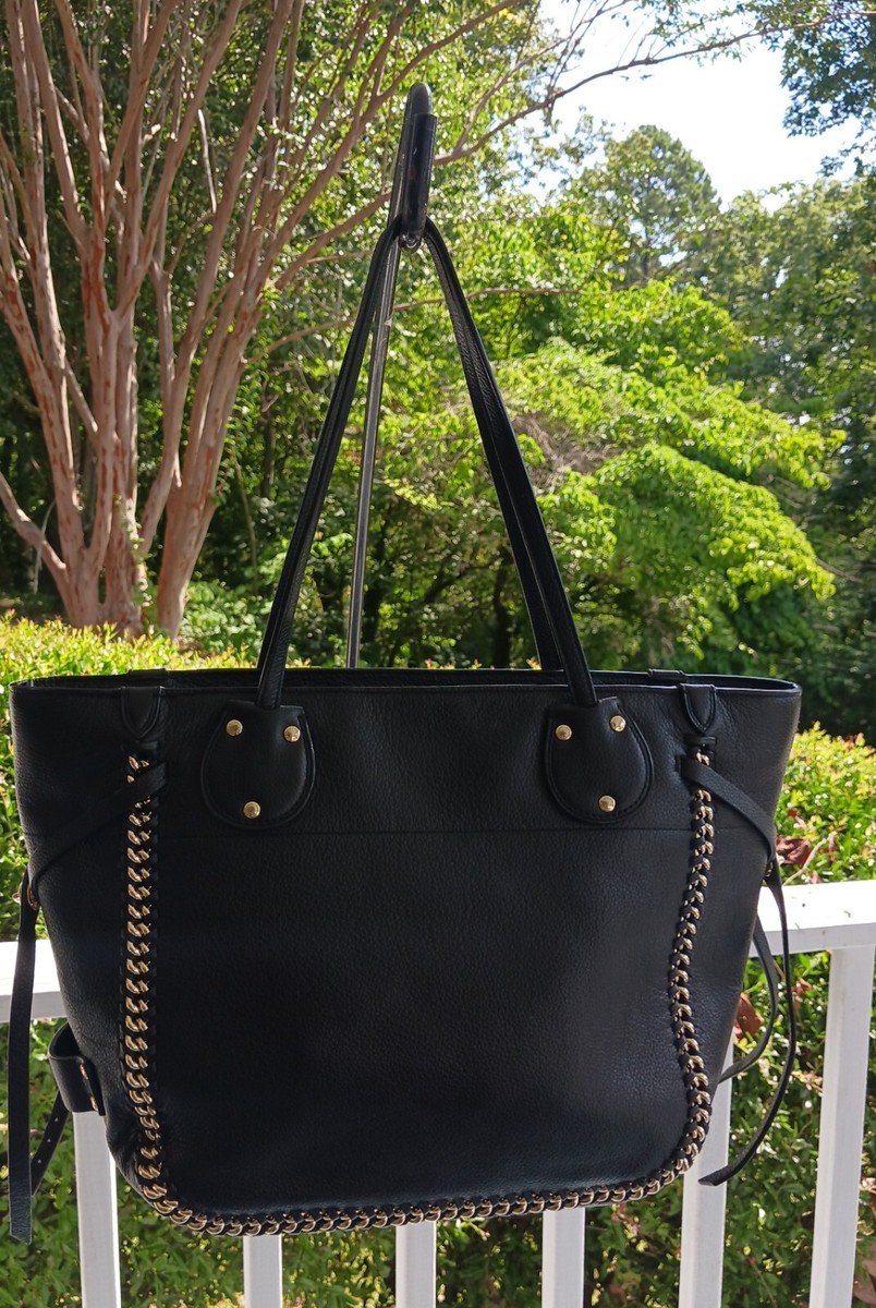 Coach 34398 Tatum Black Leather Zip Top Tote W/Turnlock & Curb