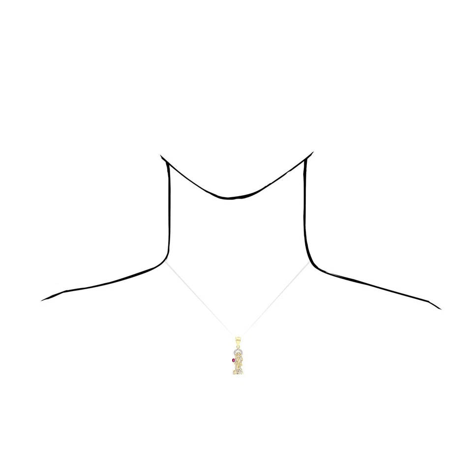 Colgante religioso San Lázaro rubí talla diamante amarillo y blanco oro 10K 1,57" Foto 4 de 4