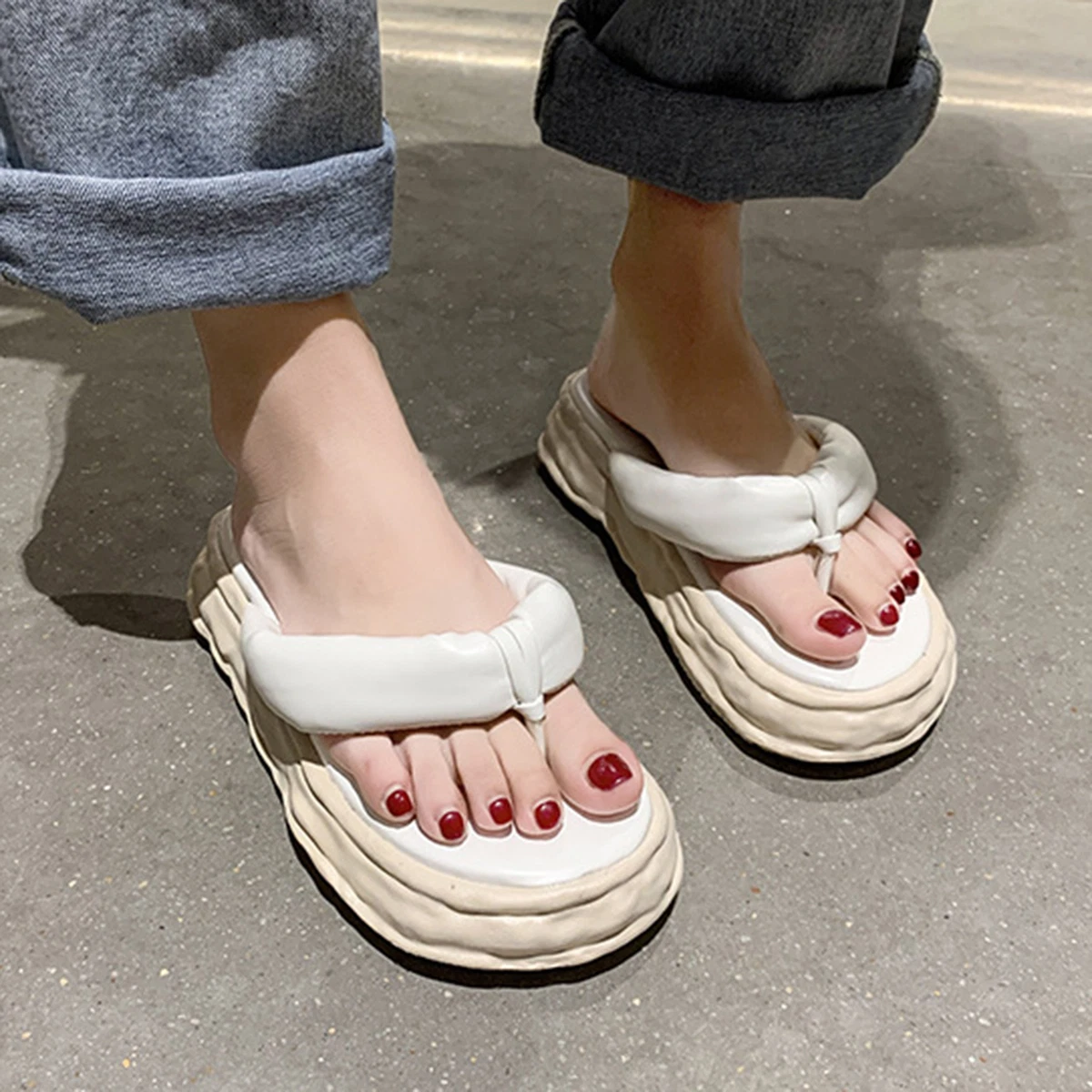1 Pair Beach Slippers Solid Stable Open Toe Anti slip Slippers