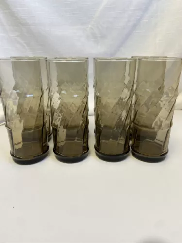Vintage Libbey Drinking Glasses Bamboo Bash Smoke Tawney Euphoria 7”