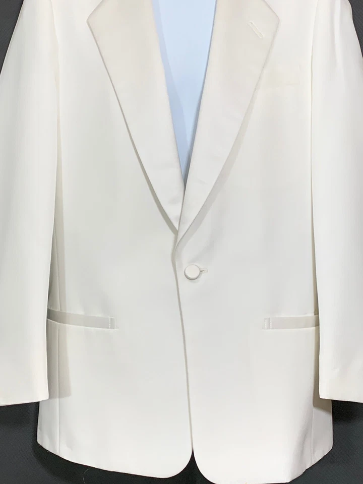 Pierre Cardin Size 40R Etoile White Striped Tuxedo Jacket Notched Satin Lapels - Image 3 of 4