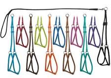 Dogline Genuine Round Leather Step-In Harness with 4ft Lead Leash Soft 12 colors