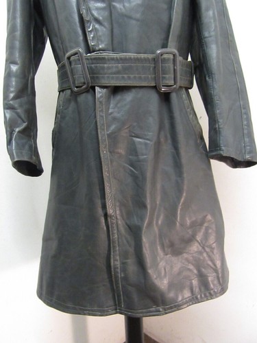 VINTAGE WW2 GERMAN WEHRMACHT OFFICERS LEATHER TRENCH COAT JACKET SIZE M + LINER - Picture 7 of 19