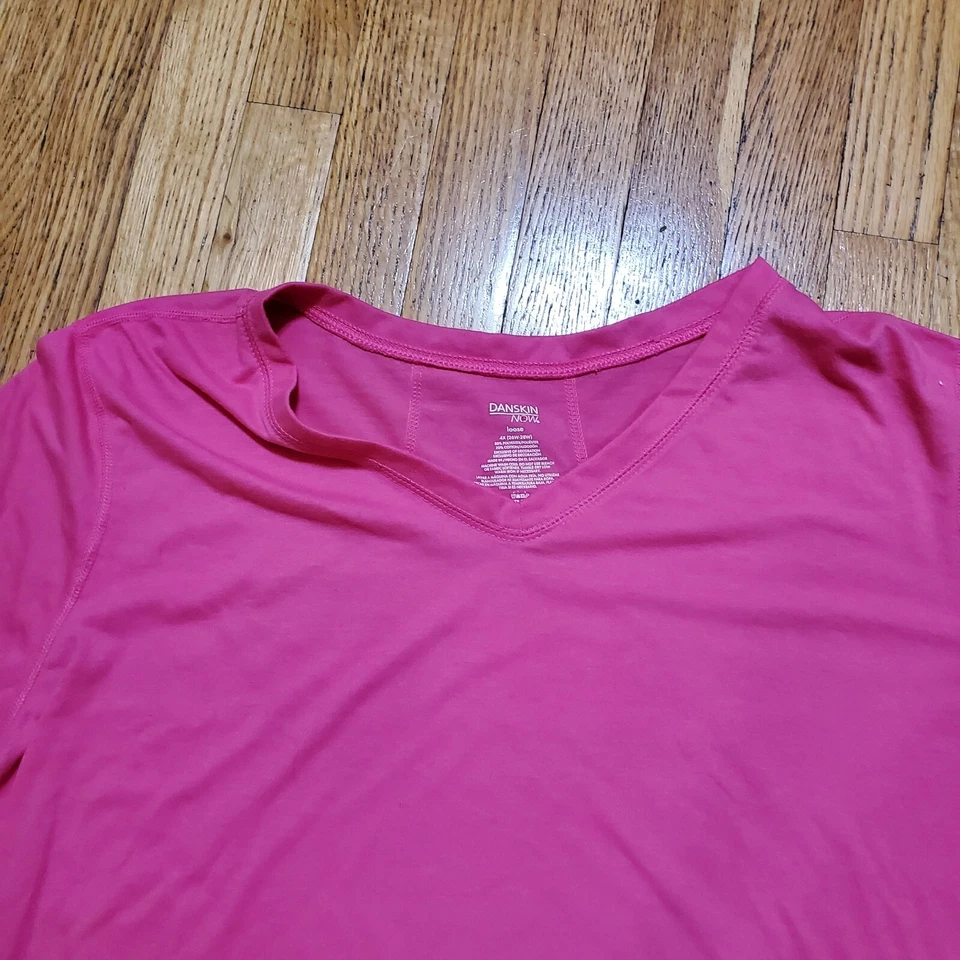 Camisa suelta Danskin Now para mujer talla 4X (26W - 28W) rosa manga larga cuello en V Foto 2 de 4