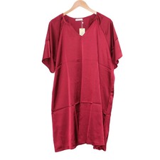 EKOUAER Satin Sleepshirt Loungewear Nightgown v-Neck Lightweight Red Dress - XL
