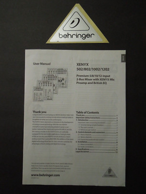 BEHRINGER XENYX Mixing Console 5/8/10/12 Input User Manual w/ Sticker