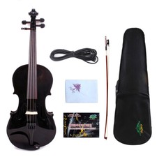 Black Electric Violin Acoustic 4/4 Spruce maple Free Case Ebony Fittings EV1