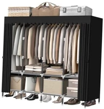  Wardrobe Closet，Portable Closet with Zippers，65.4Inches 19mm Black