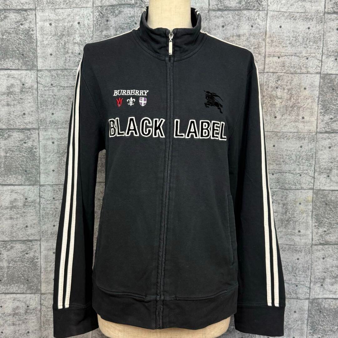 BURBERRY BLACK LABEL Track Jacket Black Full zip Patch Logo Men Size 2/S-M Used