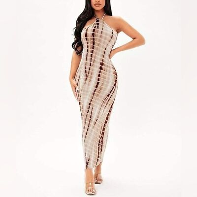 SHEIN SXY Brown Tie Dye Maxi Halter Dress Sz Large | eBay SHEIN SXY Brown Tie Dye Maxi Halter Dress Sz Large | eBay