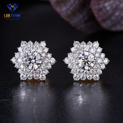 3.08 TCW Round Moissanite Diamond Earring Yellow Gold 10k Labstone