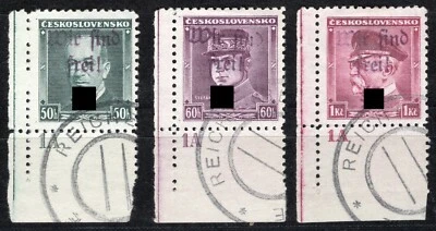 Sudetenland Reichenberg Freimarken Satz MiNr. 22-24 mit Plattennr. 1A und Befund - Bild 1 von 2