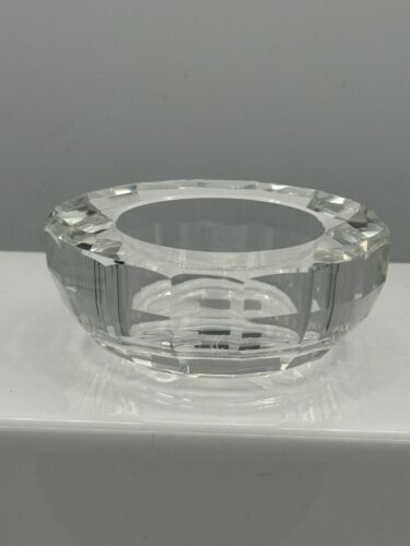 OLEG CASSINI Fine Clear Crystal Votive Holder Signed Round Tea light Candle - Picture 1 of 4