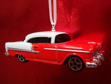  NEW  1955 55 CHEVROLET BEL AIR RED / WHITE CLASSIC CHRISTMAS TREE ORNAMENT