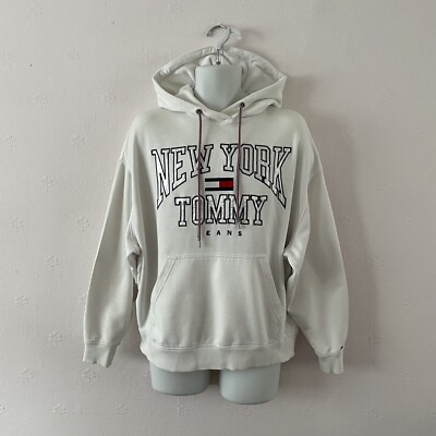 TOMMY JEANS NEW YORK HOODIE XS OVERSIZED FIT WHITE