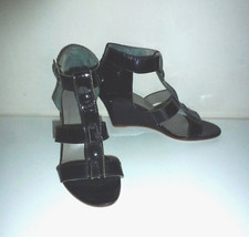 Black Patent leather Wedge Ankle Sandals  PATRIZIA PEPE Firenze Size 6 / 39