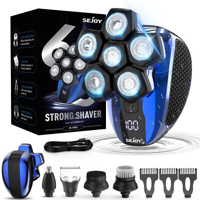 SEJOY 5 in 1 Men Electric Shaver 6 Head Razor Bald Beard Nose Hair Skull Trimmer