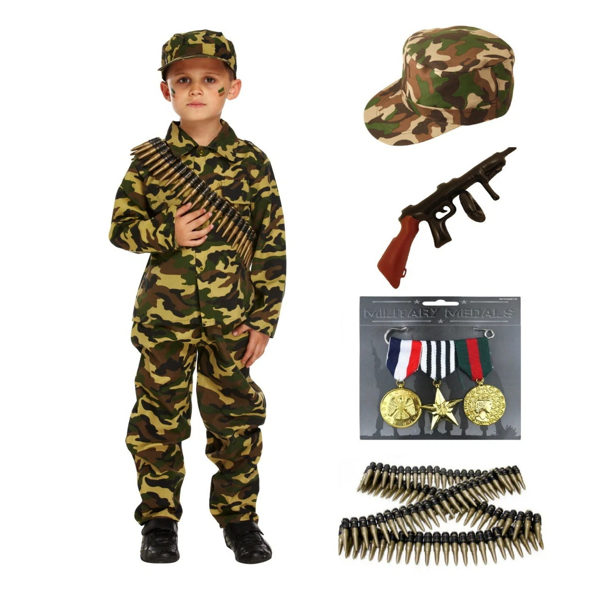 Child Boys KIDS ARMY SOLDIER COSTUME Fancy Dress Party Uniform Military  Outfit