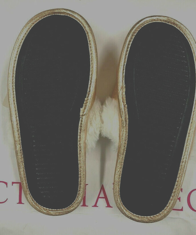 PANTOFOLA D’ORO Nuove pantofole Victorias Secret rosa sonno pelliccia sintetica metallizzate scivoli oro rosa sm