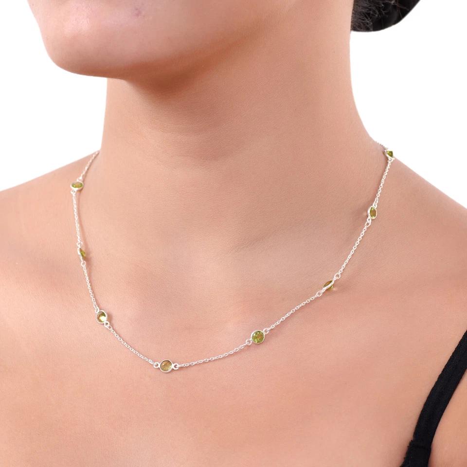 4.80 Gm 925 Solid Sterling Silver Natural Peridot Cut Stone Necklace Size 20.5" - Image 3 of 4