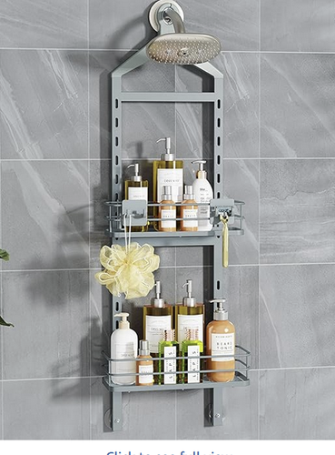 2 Tier Height-Adjustable Shower Caddy Hanging Anti-Swing-Over The ...