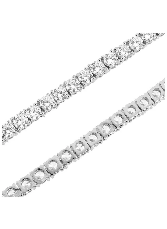 Unisex 1 Row Silver Finish Solitaire Bling Tennis Chain Necklace 16-30 inches - Image 3 of 4