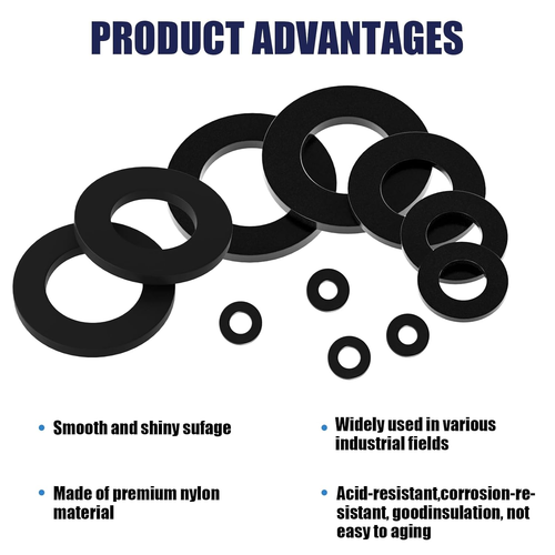 900-Piece Nylon Flat Washer Assortment Kit Black Plastic Flat Washers for Bolts - Picture 3 of 6