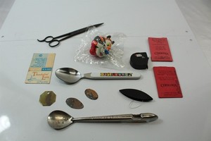 Vintage Dresser Drawer Lot of 12 Items Keys, Barware, Kellogg's Collectibles +