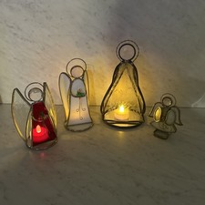 Stain glass Angel Tea Light Candle Holders 4 In Lot Various Heights Preowned