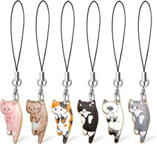 6 Pcs Cat Charm for Cell Phone Kawaii Kitty Mobile Phone Charms Strap Cute