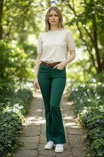 Old Navy Pants Womens 6 Dark Green High Rise Pixie Flare Stretch Dressy Work