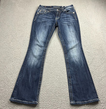 Miss Me Jeans Women's 30x31 Blue Bootcut Embroidered Rhinestone Distressed