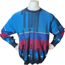 VTG 90s Lions Price 3D Knit Sweater 2XL Made in USA Abstract Cosby Style