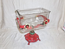 ANTIQUE VINTAGE FISH BOWL  HOLDER CAST IRON HOUZE GLASS BRASS ART DECO