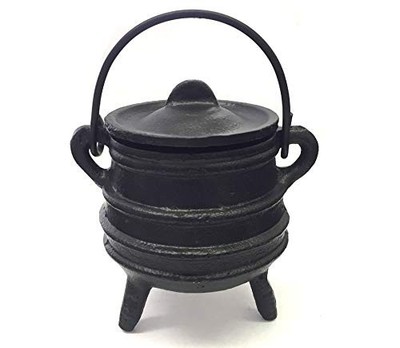 New Age Imports, Inc. Cast Iron Cauldron w/handle & lid, ideal for smudging
