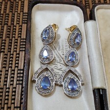 925 Sterling Silver Earrings, Genuine Tanzanite Gemstones, Gold Over, Victorian 
