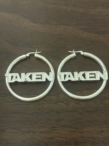 Extra Large Sterling Silver TAKEN Heavy Hoop Earrings