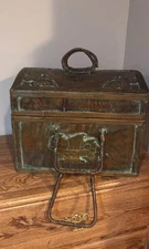 Vintage Wooden Sewing/Picinic Box w Wicker Handles 1950’s Moths And Fruit Rare