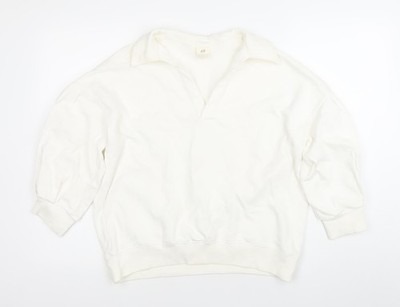 H&M Damen Pullover Sweatshirt weiß mit Kragen Gr. S Baumwolle