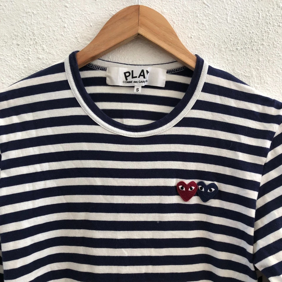 PLAY COMME DES GARÇONS сердце нашивка в полоску хлопок длинным рукавом футболка размер маленький - Изображение 4 из 4